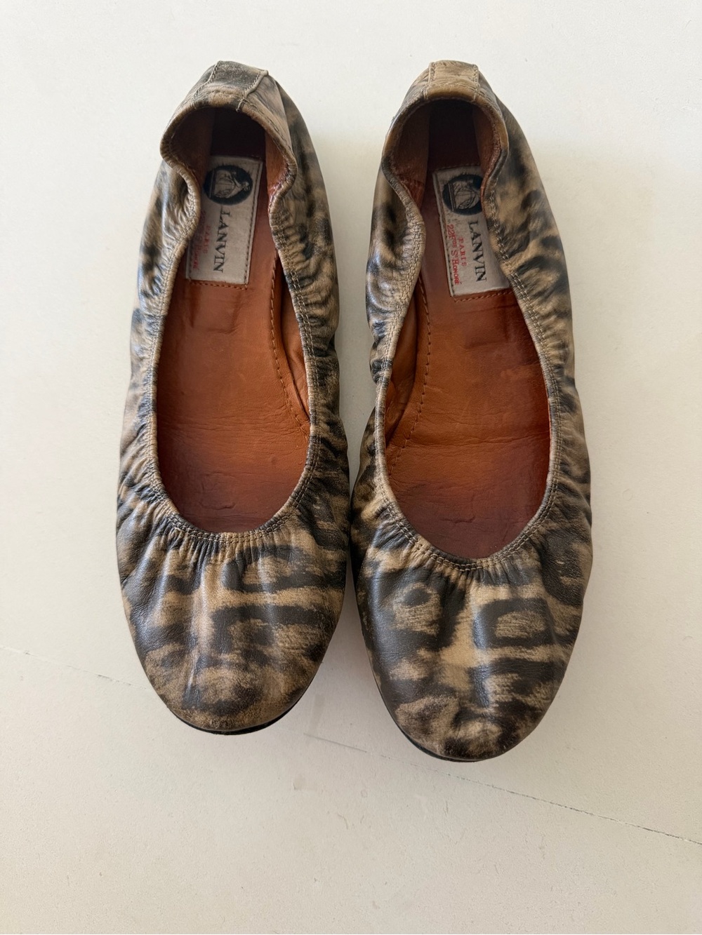 Lanvin Leopard-Print Leather Ballet Flats in Tan and Black
